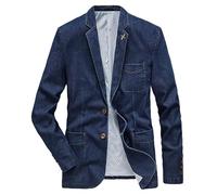 Veste en jean pour homme en polyester, fermeture sur le devant, col à revers, coupe ajustée, poches pratiques, design uni, pour un usage quotidien, couche extérieure, superposition quotidienne