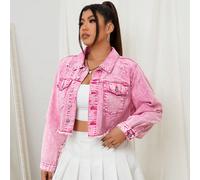 Veste en jean taille plus courte et coupée avec détails lavés et usés pour le printemps 0XL,1XL,2XL,3XL,4XLJean