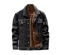 Veste en jean western doublée pour homme - Coupe cowboy - Manteau d'hiver chaud - Veste d'hiver classique - Haut de cowboy - Veste de transition en denim - Veste de transition en polaire, Noir , 3XL