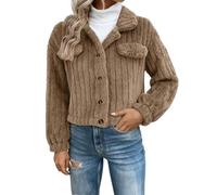 Veste en peluche confortable pour femme - Col boutonné - Manches longues - Épaules tombantes - Manteau chaud - Vêtement d'extérieur pelucheux pour l'hiver, la vie quotidienne, cadeaux de Noël, rose