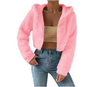 Veste en peluche pour femme avec capuche courte, veste en fourrure pour femme avec fermeture éclair, veste polaire élégante, veste duveteuse, veste en peluche Y2K, boléro, veste courte surdimensionnée
