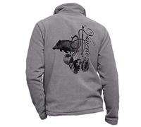 Veste en Polaire Gris personnalisé avec Un Sanglier, Chiens et vénerie - Tenue de Chasse Taille 2XL