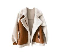 Veste en polaire pour femme douce à doublure sherpa, style élégant, col à revers, en simili-suède, en faux cuir, manteau chaud d’hiver, vêtement d’extérieur décontracté pour la rue, kaki, L