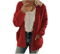 Veste en polaire pour femme - Veste demi-saison - Avec col rond - Veste polaire boutonnée - Coupe ample - Veste polaire surdimensionnée, rouge, 3XL