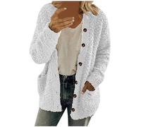 Veste en polaire pour femme - Veste demi-saison - Avec col rond - Veste polaire boutonnée - Coupe ample - Veste polaire surdimensionnée, Blanc., M