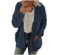 Veste en polaire pour femme - Veste demi-saison - Avec col rond - Veste polaire boutonnée - Coupe ample - Veste polaire surdimensionnée, bleu foncé, L