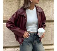 Veste en PU Ancora rouge polyvalente et à la mode pour l'automne/l'hiver, l'automne, le Nouvel An, chic, veste bordeaux, style "Old Money", décontractée L,M,S,XSPolyuréthane