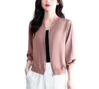 Veste En Satin pour Femme Bomber À Manches Longues Veste De Fête Élégante Blazer Vestes Décontractées Légères Veste De Baseball Zippée Manteau De Mode Printemps Automne Rose Foncé L