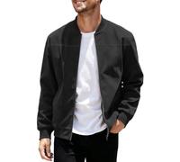 Veste en Similicuir Suédé pour Homme Fermeture Éclair Intégrale Style Bomber Col Côtelé Poches Latérales Veste Légère d'automne Décontractée De Style Baseball Coupe Vent.