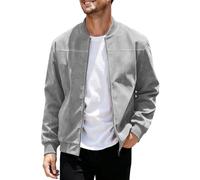 Veste en Similicuir Suédé pour Homme Fermeture Éclair Intégrale Style Bomber Col Côtelé Poches Latérales Veste Légère d'automne Décontractée De Style Baseball Coupe Vent.