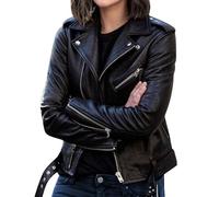 Veste en similicuir tendance pour femme, blouson de motard, style aviateur, noir, taille L, automne 2025