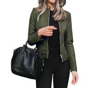 Veste en similicuir zippée pour femme, blouson de moto aviateur tendance pour l'automne, avec poches, vert armée, taille 5XL