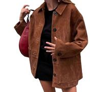 Veste en suédine pour femme, mi-longue, décontractée et oversize, style cuir, tendance automne, couleur café, petite taille.