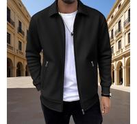 Veste en tricot gaufré pour homme avec fermeture éclair intégrale décontractée avec col revers léger manteau de transition avec poches zippées pour le printemps et l'automne, Noir , S
