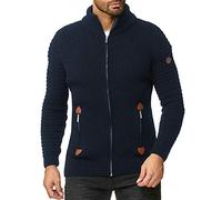 Veste en Tricot pour Homme Cardigan à col Haut Pull Basic Luxury Bleu M