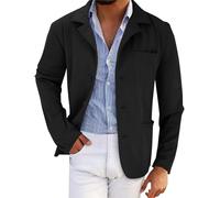 Veste en tricot pour homme - En coton - Doux et élastique - Style vintage - Pour le travail - Décontracté - Avec poches - Veste de costume - Blazer - Veste de mi-saison, Noir , L