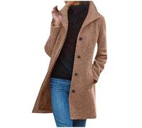 Veste en Tweed pour Femme Manteau Long Revers Trench Élégante Parka Cardigan avec Poches Automne Hiver Outwear Boutons sur le Devant Veste de Manteau Couleur Unie Grandes Tailles Chic et Elegant