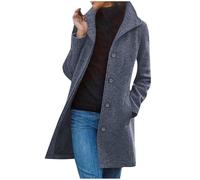 Veste en Tweed pour Femme Manteau Long Revers Trench Élégante Parka Cardigan avec Poches Automne Hiver Outwear Boutons sur le Devant Veste de Manteau Couleur Unie Grandes Tailles Chic et Elegant