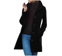 Veste en Tweed pour Femme Manteau Long Revers Trench Élégante Parka Cardigan avec Poches Automne Hiver Outwear Boutons sur le Devant Veste de Manteau Couleur Unie Grandes Tailles Chic et Elegant