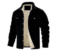 Veste en velours côtelé à col rabattable, chaud et épais à manches longues pour manteaux décontractés de week-end pour homme, Noir , 5XL