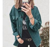 Veste en velours côtelé à simple boutonnage pour femme, vêtement d'extérieur décontracté à manches longues, col à revers, convient pour les vêtements de rue et les vacances (S vert)