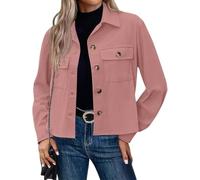 Veste en Velours Côtelé pour Femmes, Veste Courte à Revers Boutonnés à La Mode, Manteau Slim Décontracté à Manches Longues D’Automne avec Poches, Pink, S