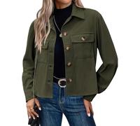 Veste en Velours Côtelé pour Femmes, Veste Courte à Revers Boutonnés à La Mode, Manteau Slim Décontracté à Manches Longues D’Automne avec Poches, Green, S