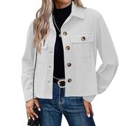 Veste en Velours Côtelé pour Femmes, Veste Courte à Revers Boutonnés à La Mode, Manteau Slim Décontracté à Manches Longues D’Automne avec Poches, White, M