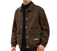 Veste en velours côtelé pour homme - Fermeture éclair intégrale - Fine - Couleur unie - Veste d'automne et d'hiver - Veste de loisirs vintage - Veste de travail - Veste demi-saison, X01 Café, M