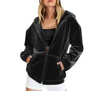 Veste en Velours Doré Femme Vestes Manches Longues Hauts à Capuche avec Fermeture éclair pour Femmes Sweat avec Poches Zippée Grande Taille Sweat-Shirts Doux Confortable Ample Mode