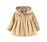 veste enfant fille long mi saison manteau bebe fille 3 mois a 3 ans chic a la mode automne blouson coupe vent fille capuche fleur leger avec bouton vetement bebe fille (Khaki, 18-24 mois)