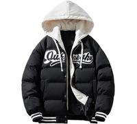 Veste épaisse à Capuche en Deux pièces pour Hommes Maillot de Baseball Ample imperméable épais et Chaud Broderie de Lettres Chaudes d'hiver (Noir,M)