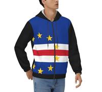 Veste Épaissie Homme Imprimé Îles du Cap-Vert Drapeau National Zip Complet Sweat À Capuche Manteau Sportif Respirant Coupe Coupe Détendue Poche Avant Manches Élastiques Style Sport Loisirs