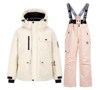 Veste et Pantalon de Ski Enfant avec combinaison boueuse amovible et Neige Bavoir Pantalon, Ensembles de Neige Veste Manches Longues à Capuche et Pantalon 2 Pièces pour Alpinisme Ski