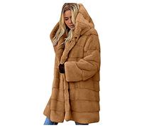 Veste Fausse Fourrure Femme avec Capuche, Manteau en Fausse Fourrure pour Femmes Mi-Longue en Fausse Chaude Veste Manteau d'hiver en Fausse Fourrure Mode Fausse Fourrure Coat Fausse Fourrure Hiver