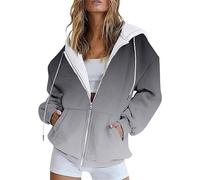 Veste Femme À Capuche Zippé Manches Longues Chaud Décontracté Sportswear Oversize Grande Taille Tie-Dye Gradient Jacket Fitness Leger Hoodie Pullover Coton Pour Automne Et Hiver