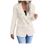Veste Femme Automne Croisée Double Boutonnage Texture Élégante Tenue Événement Formel Blazer Doublure Soyeuse Hiver Légère Poche Poitrine Pratique Association Pantalon Jupe Blaser Chic Et Elegant
