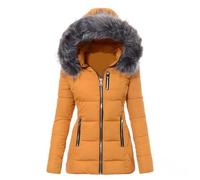Veste Femme Automne Mi Saison Doudoune Hiver Chaude Capuche Vêtements Manteaux Femme Chaud Chic Cintré Matelassée Oversize d'hiver Manteaux Jaune M