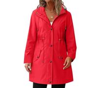 Veste Femme Automne Velo Capuche Poncho Matelassé Parka Couverture Imperméable Chaude Fitness Légère Doublé Travail Coupe Matelassée Mi Saison Manteau Hiver Femme Rouge M