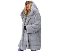 Veste Femme avec Capuche en Fausse Fourrure, Manteau Mi-Long Chaud d'Hiver Mode pour Femmes