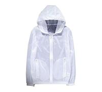 Veste Femme Chic Et Elegant Été Respirant Pure Color Windbreaker Femmes Hooded Sun Conditioning Clothing Veste Femme Kaki Printemps Manteaufemme Hivers (White, L)
