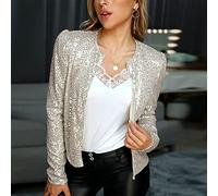 Veste Femme Chic Et Elegant,Mesdames Polyester Brillant Paillettes Design Bolero Shrugs Tops Courts Cardigan À Manches Longues Open Front Sheer Shrugs Tops Épaule Veste Cape Soirée Cover Up Pour Rob