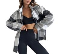 Veste Femme en Flanelle à Carreaux, Chemise à Manches Longues, Haut Boutonné et Confortable, Vêtement d'Élégance Polyvalente pour Une Tenue Décontractée(Grey, XL)