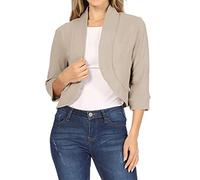 Veste Femme Grande Taille - Blazer Femme Grande Taille, Mesdames Mode Décontracté Couleur Unie Manches Trois Quarts Cardigan Court Petit Manteau (Beige XL)