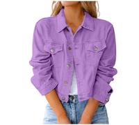 Veste Femme Grande Taille - Veste en Jean pour Femmes à Manches Longues avec Col et Poches Style Détresse - Manteau Tendance Adolescentes et Filles