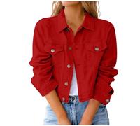 Veste Femme Grande Taille - Veste en Jean pour Femmes à Manches Longues avec Col et Poches Style Détresse - Manteau Tendance Adolescentes et Filles
