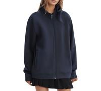 Veste Femme Homme Mi Saison Uni, Sweat Zippé Col Montant, Bomber Coupe Ample, Manches Longues, Fermeture Zippée, Poches Latérales, Poignets et Base Resserrés | Style Casual Minimaliste Esprit Couple