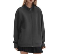 Veste Femme Homme Mi Saison Uni, Sweat Zippé Col Montant, Bomber Coupe Ample, Manches Longues, Fermeture Zippée, Poches Latérales, Poignets et Base Resserrés | Style Casual Minimaliste Esprit Couple