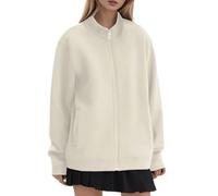 Veste Femme Homme Mi Saison Uni, Sweat Zippé Col Montant, Bomber Coupe Ample, Manches Longues, Fermeture Zippée, Poches Latérales, Poignets et Base Resserrés | Style Casual Minimaliste Esprit Couple