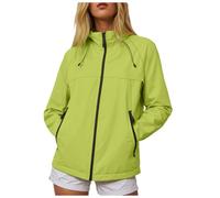 Veste Femme Imperméable à Capuche Softshell Printemps Automne Outdoor 2025 Randonnée Manteau Manches Longues Blouson De Sport Couleur Unie avec Zippé Veste De Sport D'extérieur (f-Green, XXXL)